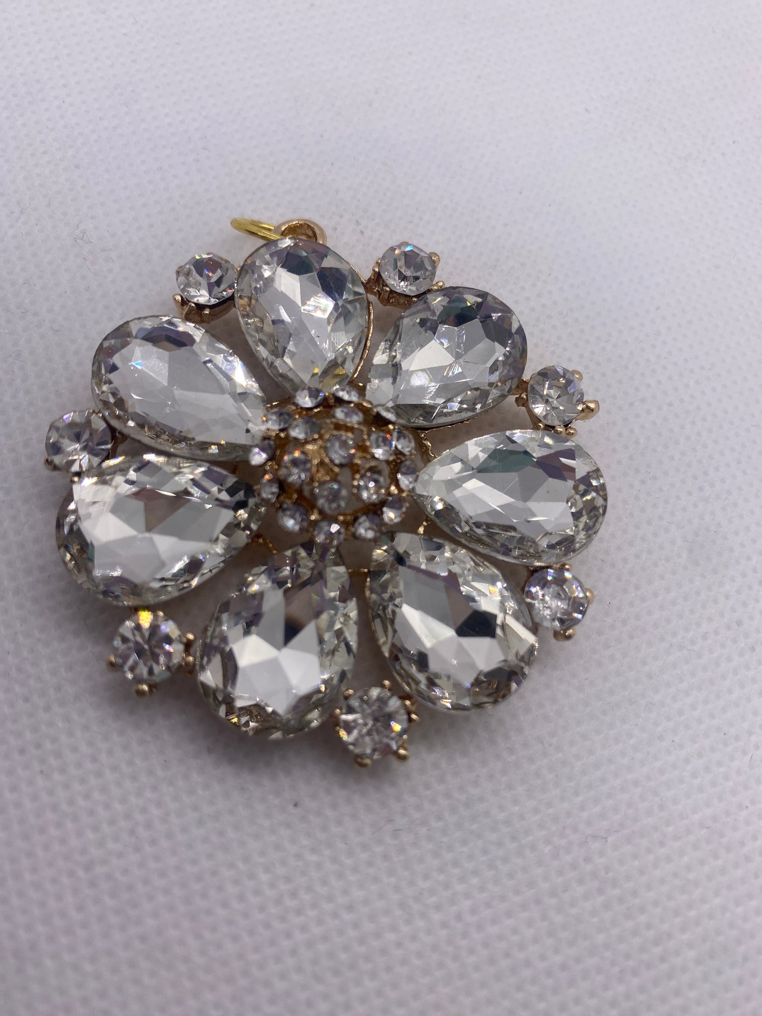Clear Rhinestone Flower Charm Gold Accent