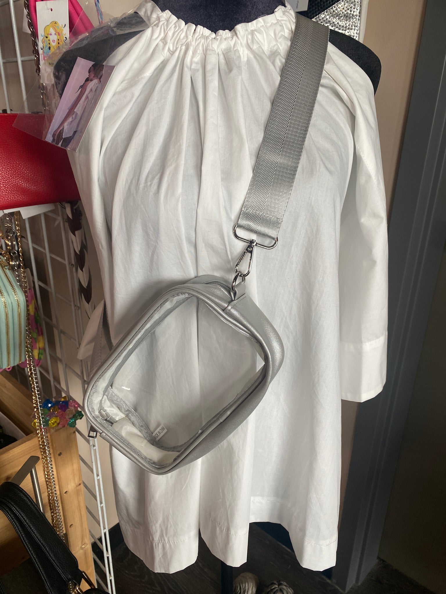 Clear Stadium Crossbody Purse 9 inch Silver Strap