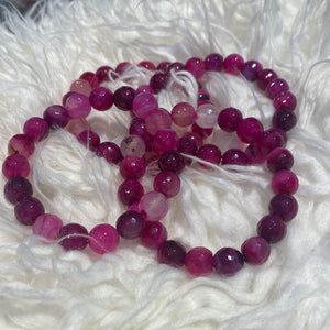 Fuschia Pink Purple Agate Stretch Bead Bracelet