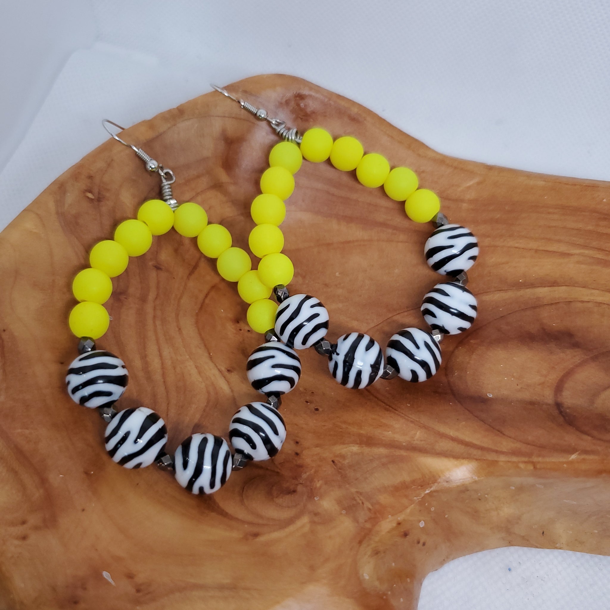 Custom Neon Yellow Zebra Loop Earrings