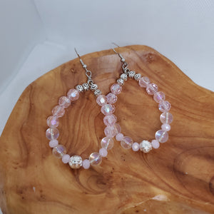 Pink Clear Round Crystal Bead Loop Earrings