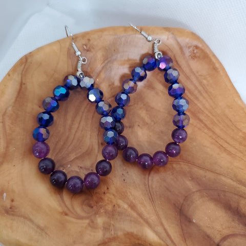 Custom Amethyst  Blue Crystal Loop Earrings