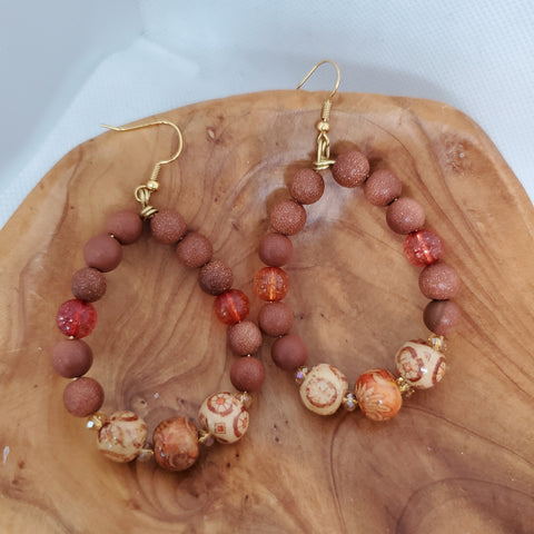 Brown  Bead Loop Earrings