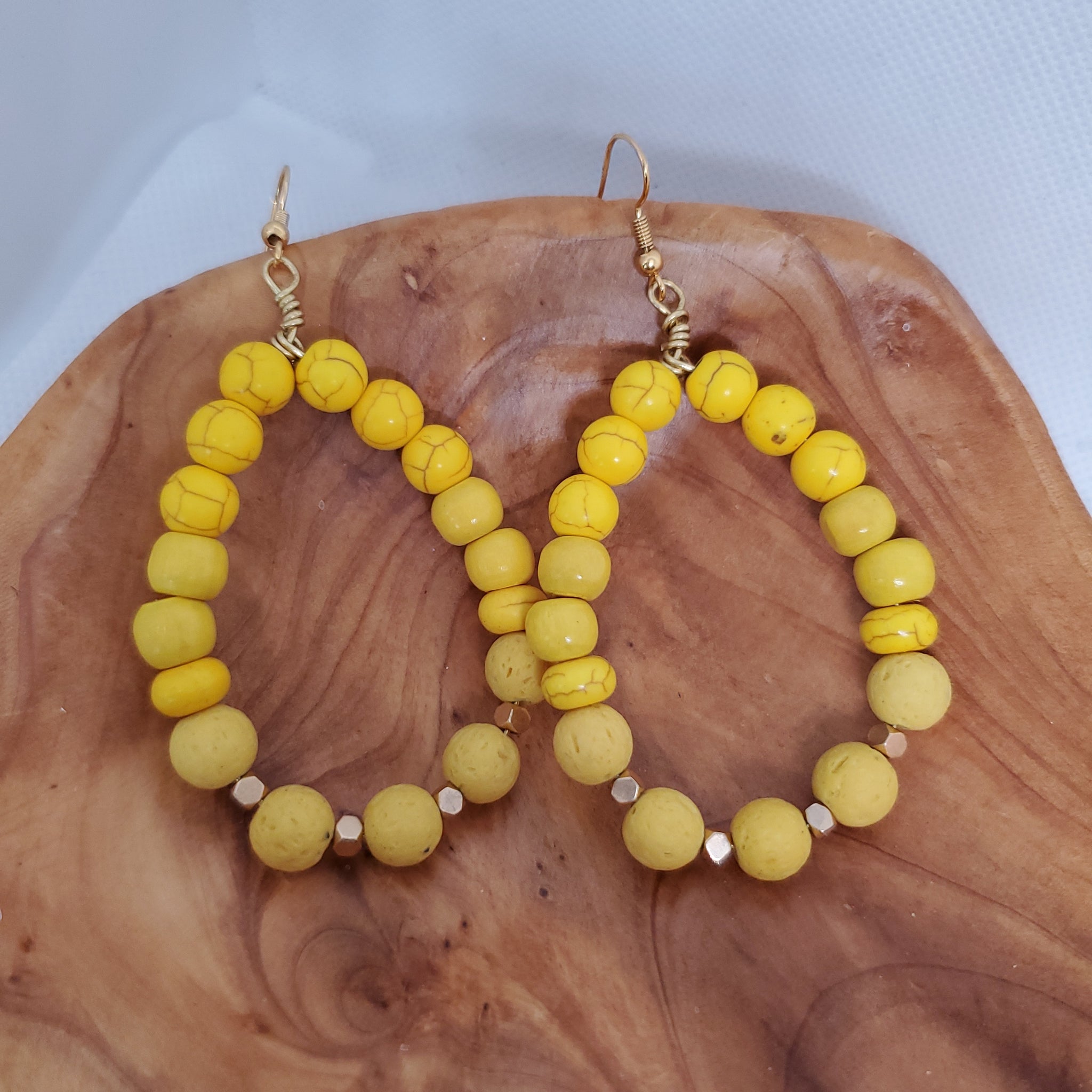 Custom Yellow Lava Bead Loop Earrings