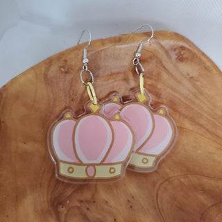 Pink Crown Acrylic Earrings