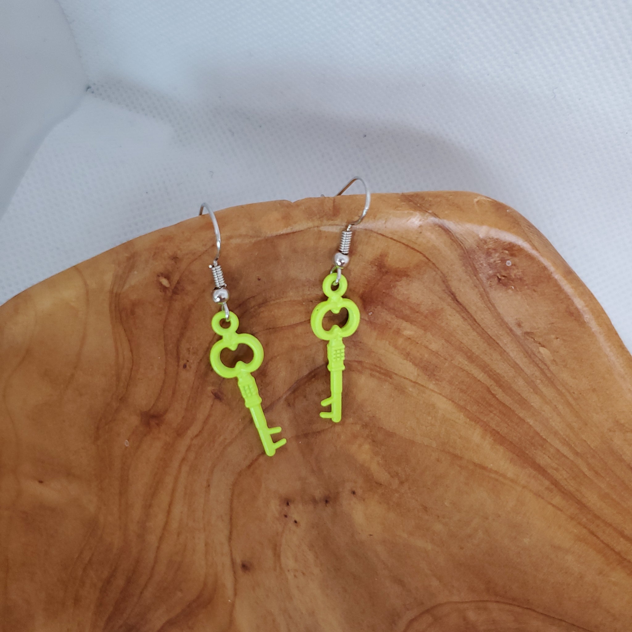 Neon Green Skeleton Key Earrimgs