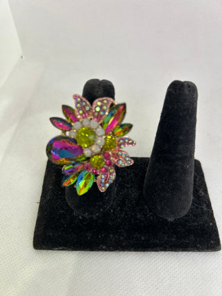 Floral Multi Stone Stretch Statement Ring