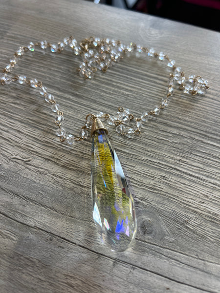 Teardrop Clear Crystal Pendant Beaded Necklace