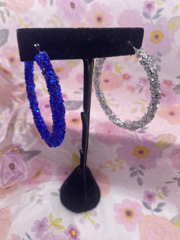 Blue Silver Hoop Earrings