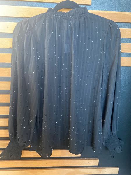Black round neck blouse with sparkles