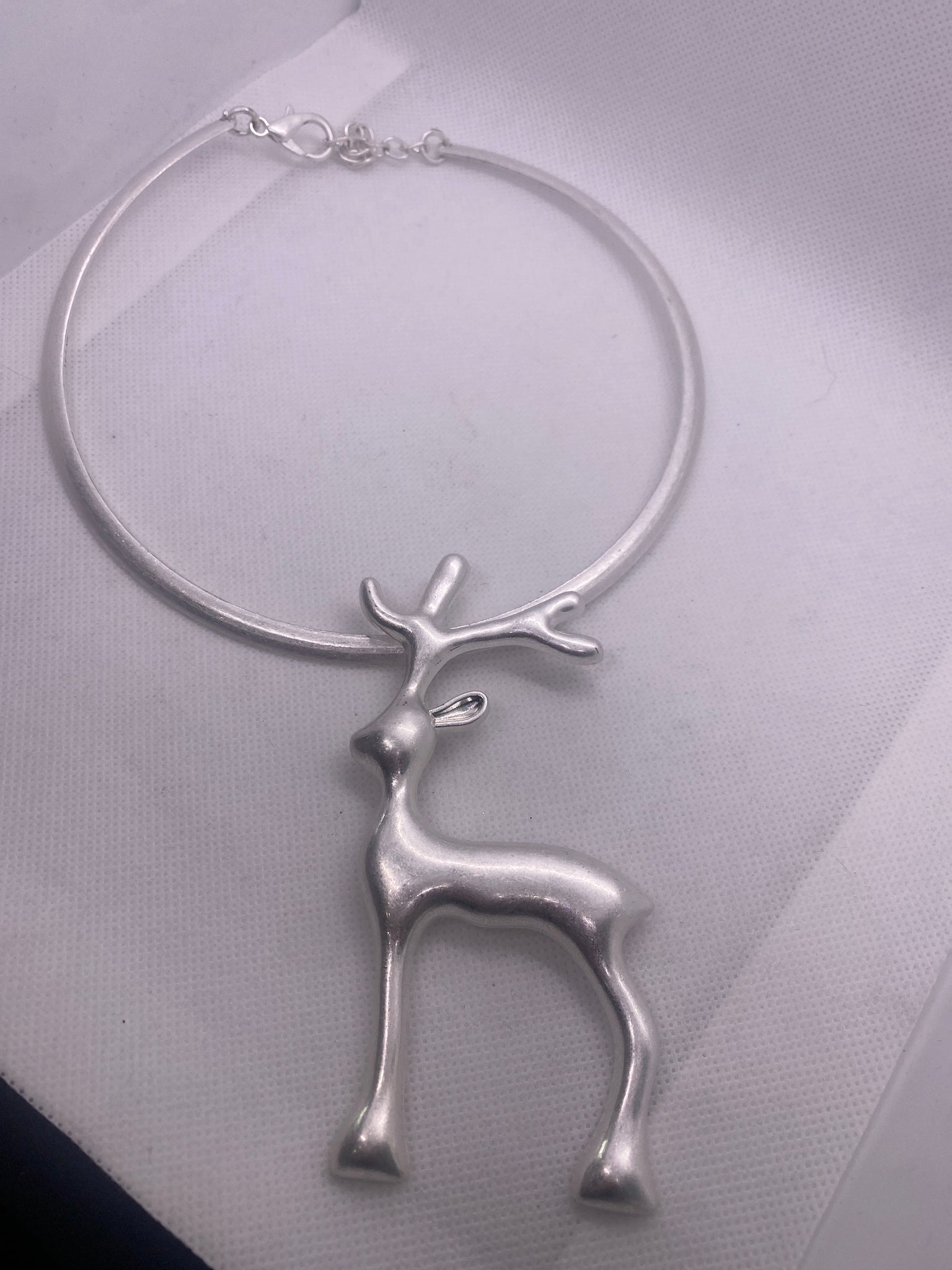 Silver Tone Reindeer Choker Length Necklace