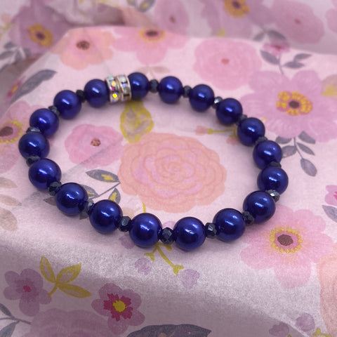 Blue Round Bead Stretch Bracelet