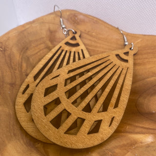 Tan Lightweight Wood Dangle Earrings
