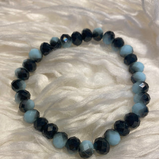Black Blue Rondelle Bead Stretch Bracelet