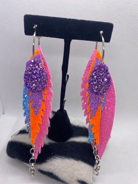 Randans Custom Lightweight Pink Feather Earrings