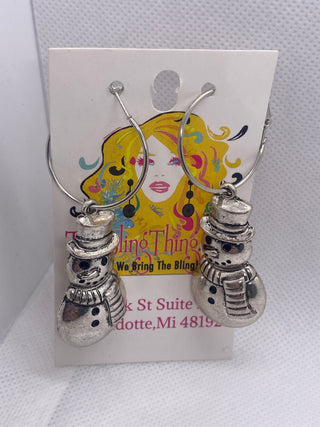 Silver Snowman Hoop Earrings