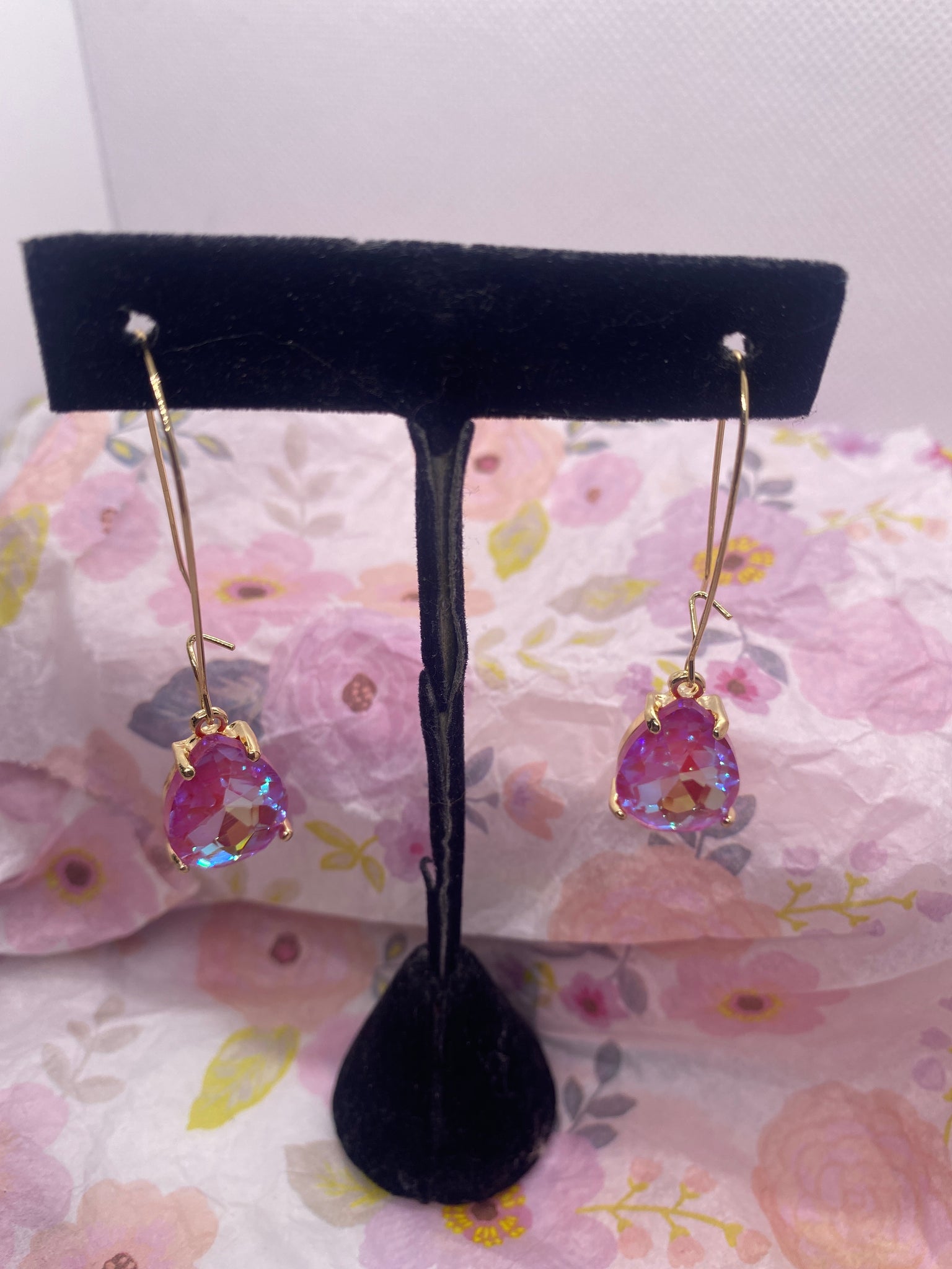 Pink Teardrop AB Earrings