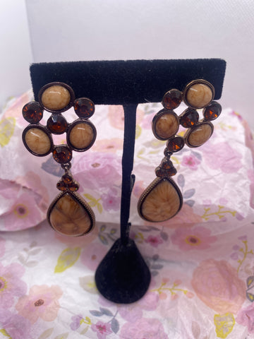 Brown Rhinestone Dangle Earrings