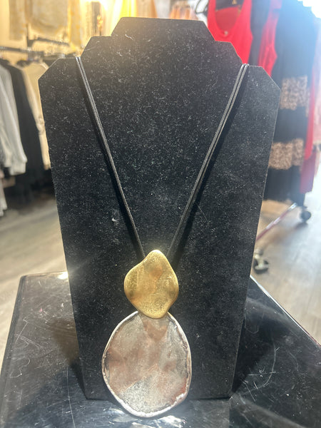 Silver and Gold Disk 39 inch Necklace