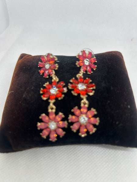Red Pink Daisy Flowers Earrings