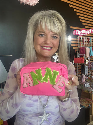Pink Zippered Nylon Cosmetic Pouch Make up Bag