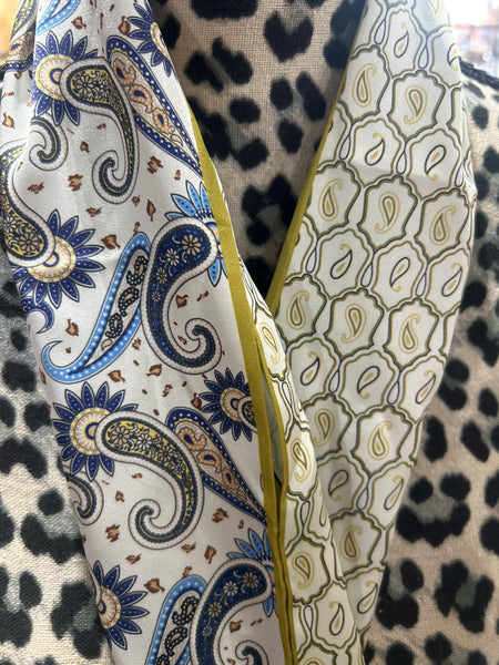 Blue Paisley Print Reversible Long Narrow Scarf 5 x 56 inches Long
