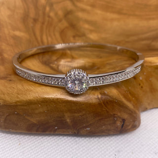 Silver Tone CZ Diamond Bangle Bracelet
