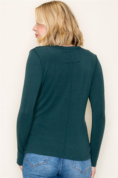 Long Sleeve Solid Basic Jersey Crew Neck Top Shirt Green