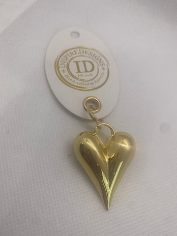 Custom Gold Tone Puffy Clip On Heart Scarf Charm