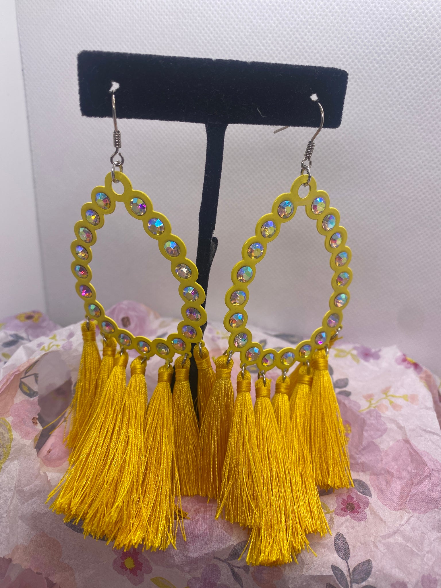 Yellow Crystal Fringe Earrings