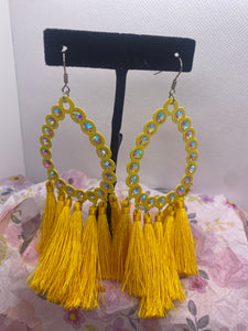 Yellow Crystal Fringe Earrings