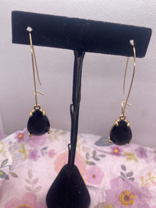 Gold Tone Black Teardrop Earrings