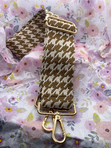 Adjustable Length Beige Taupe Houndstooth Guitar Purse Strap