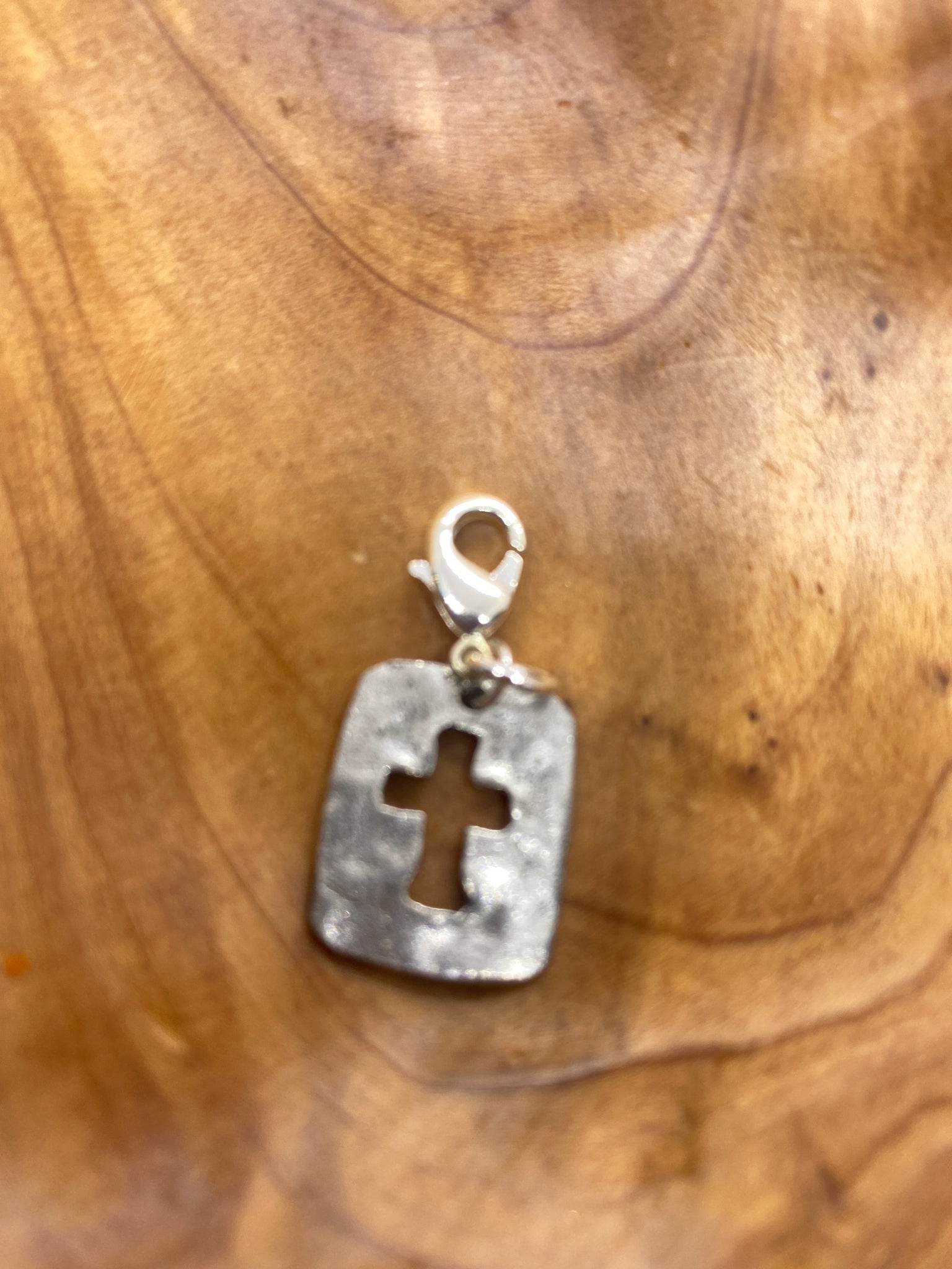 Square Silver Tone Cut Out Cross Charm for Bracelet or Necklace