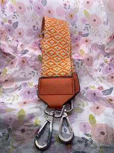 Adjustable Length ORange Taupe Houndstooth Guitar Purse Strap