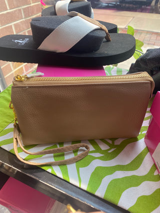 Monogrammable 3 Compartment Crossbody Wristlet Light Beige