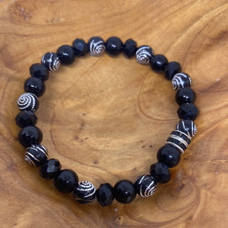 Set of Three Black Silver Stretch Bead Bracelets