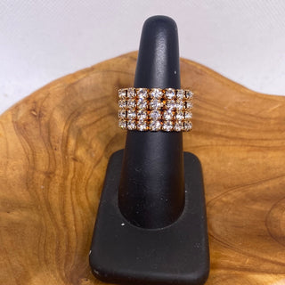 Four Rows of Gold Tone Rhinestone Band Ring