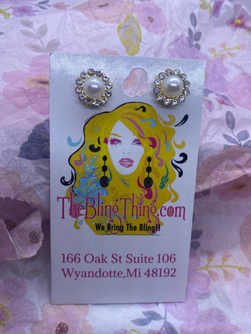 Pearl Daisy Rhinestone Post Earrings