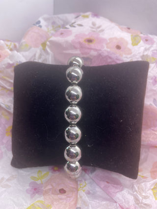 Shiny Silver Tone Stretch Ball Bracelet
