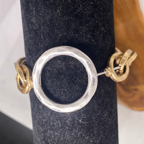 Gold Tone Bangle with Silver Tone Hammered Circle Bracelet