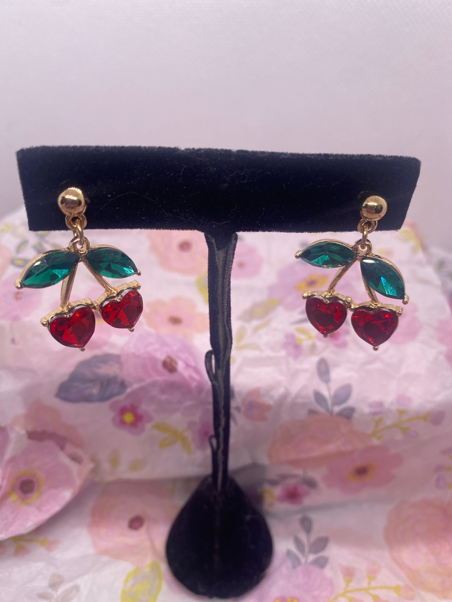 Cherry Rhinestone Post Earrings