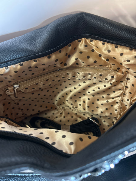 Black Rhinestone Sunburst Pattern Hobo Purse