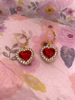 Red Rhinestones w Crystal Trim Earrings