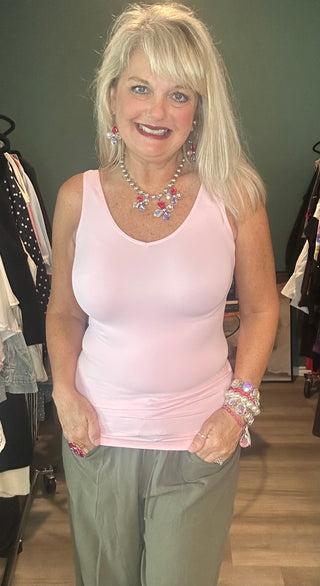 Buttery Soft Reversible V or U Neckline Seamless Tank Top Baby Pink