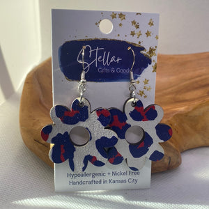 Red White Blue Daisy Wood Earrings