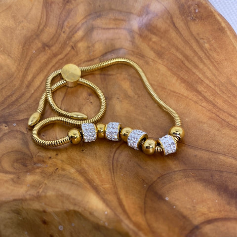 Gold Bead and Cz Diamond Adjustable Bracelet