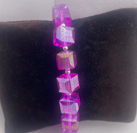 Fuchsia Pink Glass Cube Bracelet w Magnetic closure