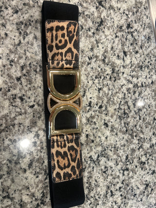Leopard Print Buckle Accents Stretch Waist Belt