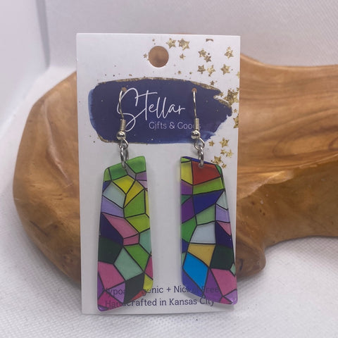 Acrylic Clear Base Stained Glass Dangle Earrings